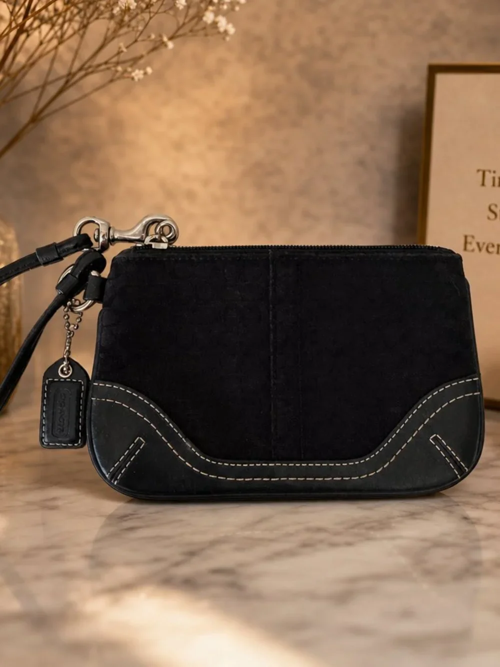Coach Black Canvas &Leather Wristlet